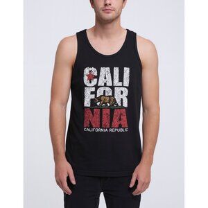 California Republic Tank Top Mens Small Vintage Cali Flag Bear Sleeveless Black